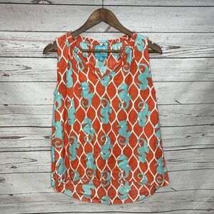 Escapada Seahorse Sleeveless Blouse Orange Teal Blue XS Tunic